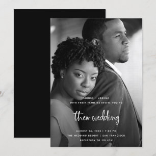 Convites Script Moderno Branco com Foto   Casamento