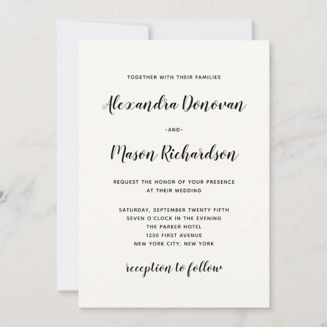 Convites Script Moderno | Casamento Negro e Branco minimali (Frente)