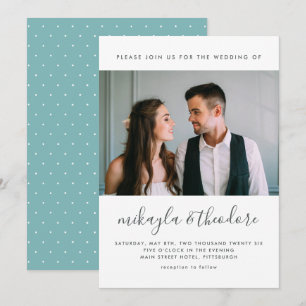 Convites Script moderno com pontos e casamento de fotos