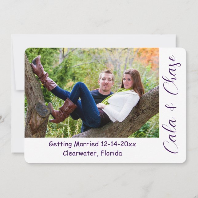 Convites Script Moderno e Foto Assimétrica Save the Date (Frente)