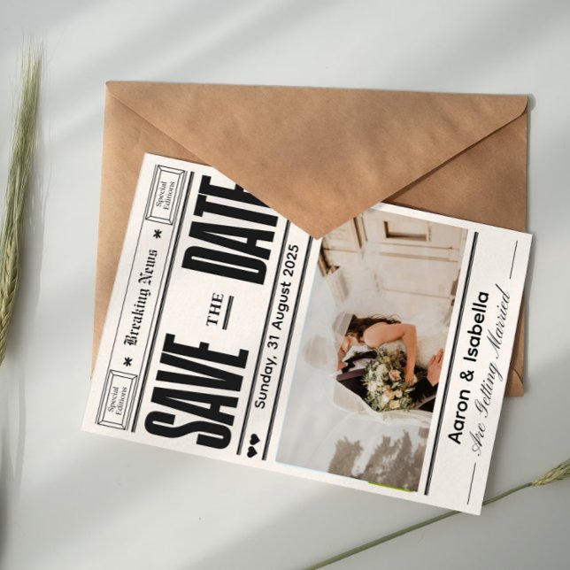 Convites Script Moderno Elegante Foto de Casamento Save The (Criador carregado)