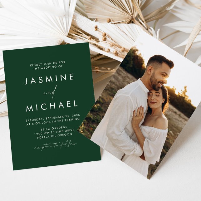 Convites Script Moderno Minimalista Casamento Foto Verde (Criador carregado)