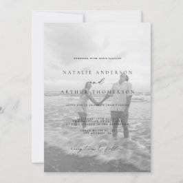 Convites Script Moderno Minimalista Preto e Branco de Casam