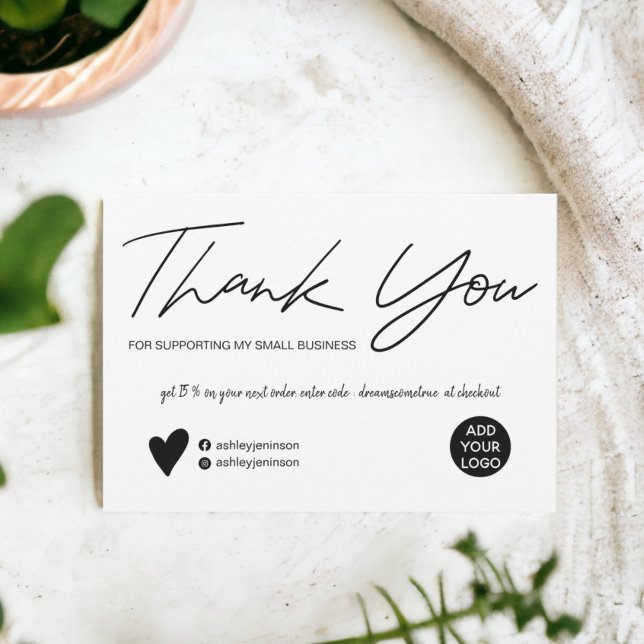 Convites Script moderno obrigado de ordem preto e branco (Modern script black and white order thank you invitation)