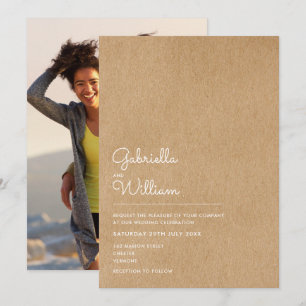 Convites Script Natural Simples Rústico Kraft Casamento Fot