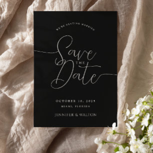 Convites Script nomes personalizados preto casamento salvar