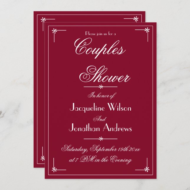 Convites Script Personalizado De Burgundy Chic Elegante Do  (Frente/Verso)