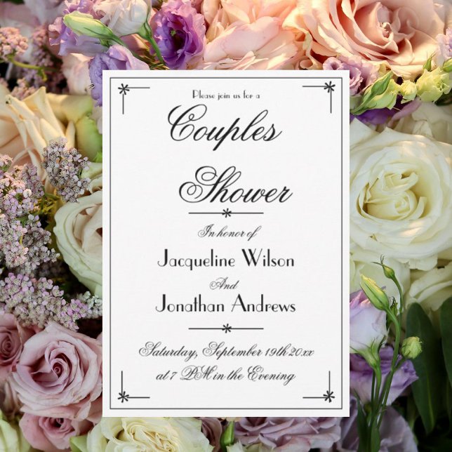 Convites Script Personalizado do Chá Elegante Chic White (Couples Shower - Elegant, chic, white, custom script, wedding shower invitation.)