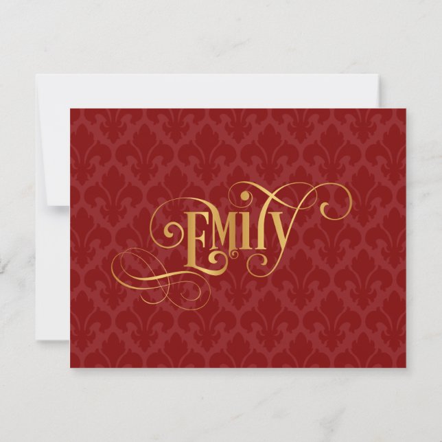 Convites Script Personalizado Emily Dourada Red Fleur-de-Li (Verso)