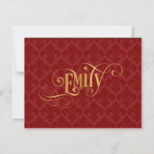 Convites Script Personalizado Emily Dourada Red Fleur-de-Li