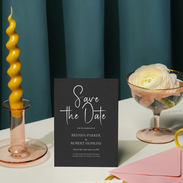 Convites Script Preto Simples de Linha Preta Salvar a Data (Criador carregado)