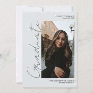 Convites Script retro gray graduate photo graduation