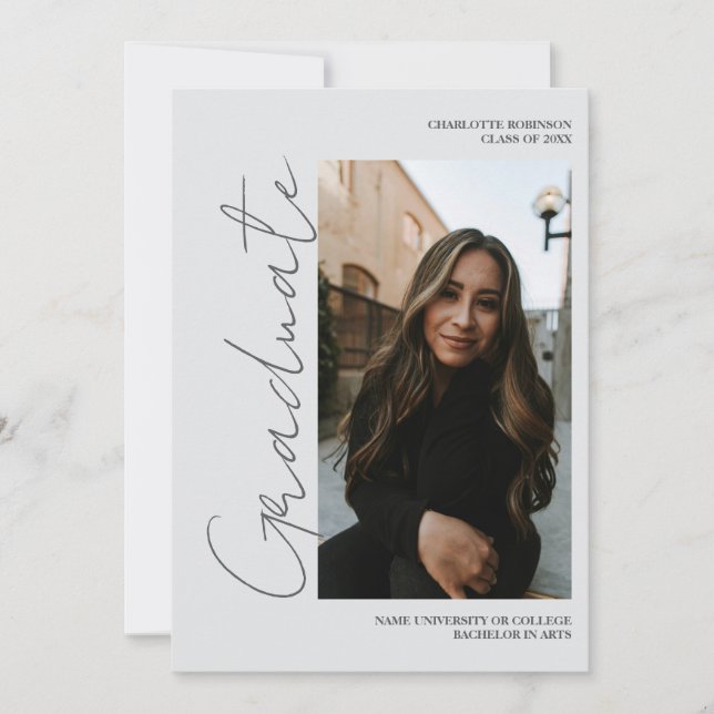 Convites Script retro gray graduate photo graduation (Frente)
