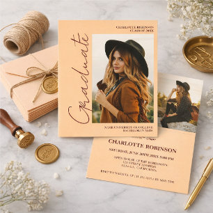 Convites Script retro Light Peach graduado foto formatura