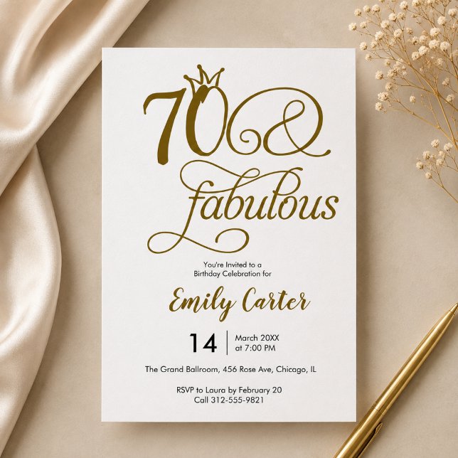 Convites Script Setenta & Fabuloso Dourado Aniversário de 7 (70 and Fabulous Seventieth Birthday Party Invitations
seventy 70th birthday invitations 
)