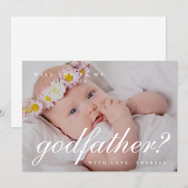 Convites Script Simples Branco Proposta de Padrinho Foto (Frente/Verso)