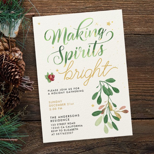 Convites Script Simples de Mistura de Natal Verde com Aquar (Criador carregado)