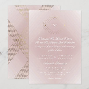 Convites Script Simples de Monograma Moderno Rosa Dourado