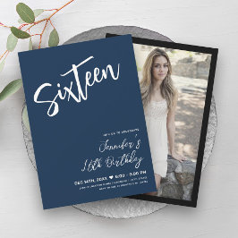 Convites Script Simples Elegante do Marinho Azul Sweet 16