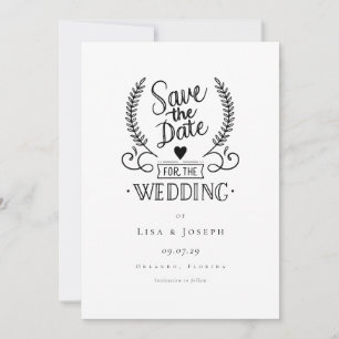 Convites Script Simples em Preto e Branco para Salvar a Dat