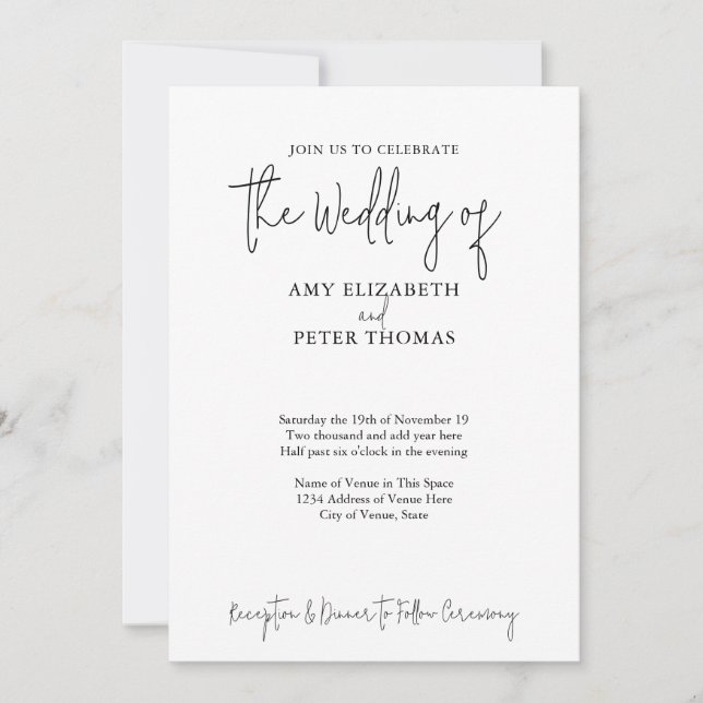 Convites Script Simples, Minimalista - Código QR - Casament (Frente)