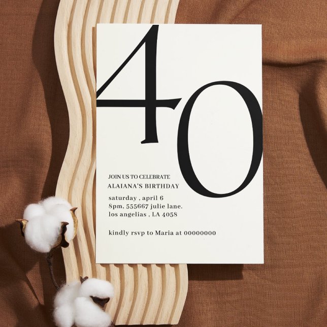 Convites Script simples na moda aniversário de 40 anos eleg (Criador carregado)