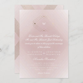 Convites Script Simples Rosa Moderno Monograma Dourado