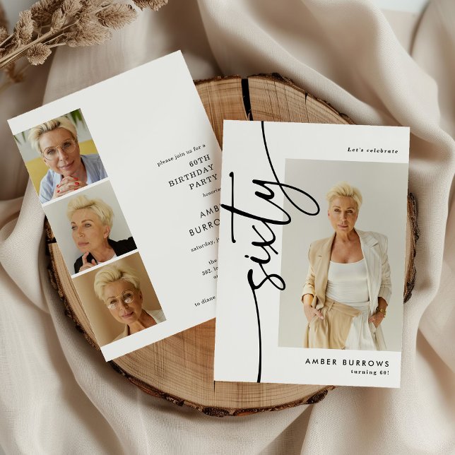 Convites Script Sixty 4 Colagem de Fotos Aniversário de 60  (Criador carregado)