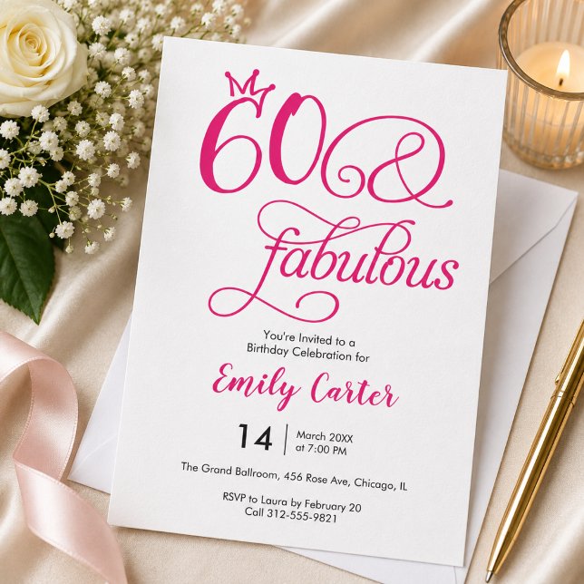 Convites Script Sixty e Fabuloso Rosa Aniversário de 60 ano (Criador carregado)