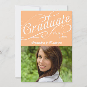 Convites Script suave do Formando Peach Laranja   Graduaç