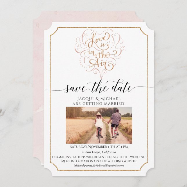 Convites Script Typografia Love in Air Dourado Save Date (O (Frente/Verso)