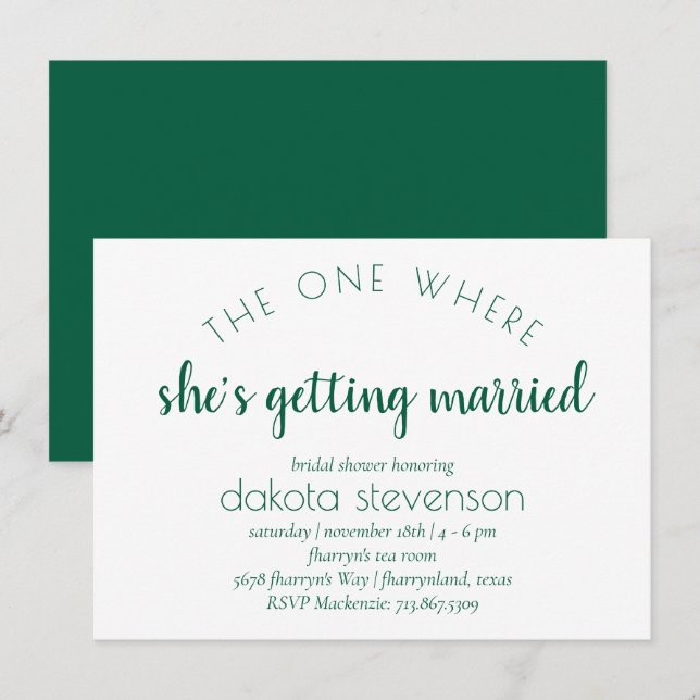 Convites Script Verde Simples | Um Onde Ela Se Casou (Frente/Verso)