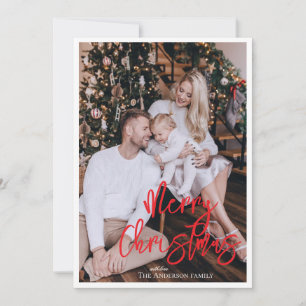 Convites Script vermelho de Natal moderno com foto