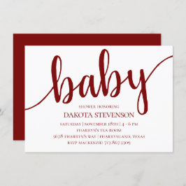 Convites Script vermelho simples | Chá de fraldas de Cereja