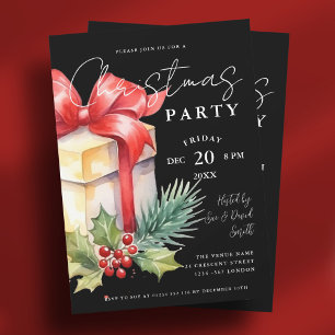 Convites Script Watercolor Gift Xmas Foliday Party Black