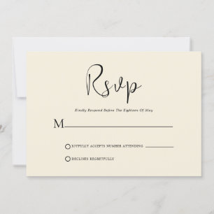 Convites Script Whimsical Black Na Placa RSVP Beige