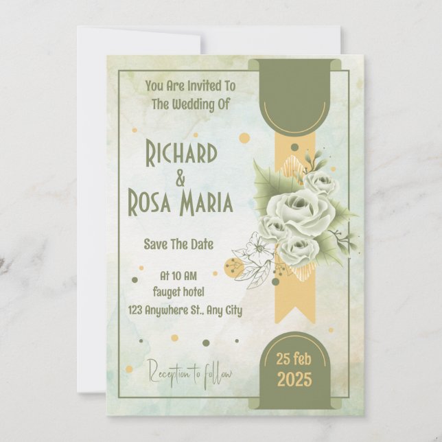 Convites Script Whimsical | Casamento Casual Verde Sage (Frente)