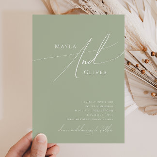 Convites Script Whimsical | Casamento Casual Verde Sage
