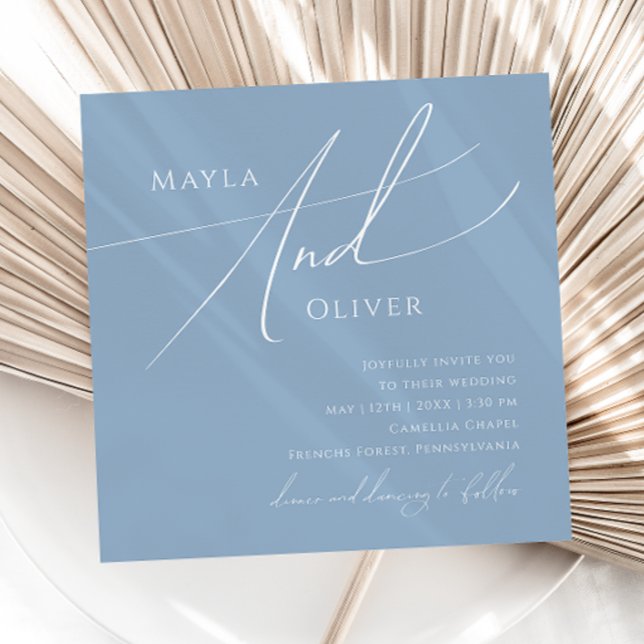 Convites Script Whimsical | Casamento Dusty Blue Square (Criador carregado)