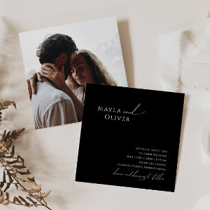 Convites Script Whimsical   Casamento Quadrado de Foto Pret