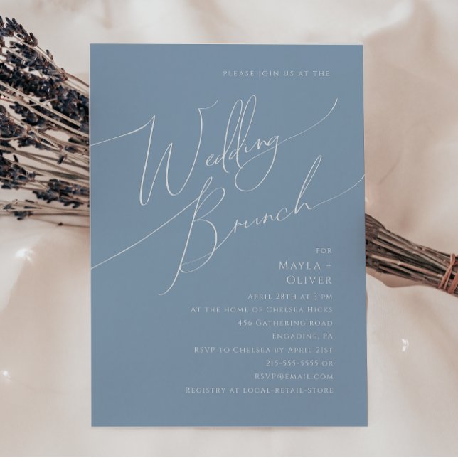 Convites Script Whimsical | Dusty Blue Wedch Brunch (Criador carregado)