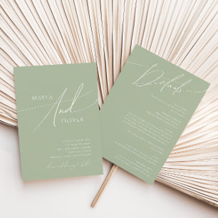 Convites Script Whimsical   Sage Green All In One Wedding