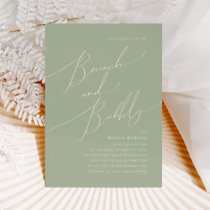 Convites Script Whimsical   Sage Green Brunch e Bubble