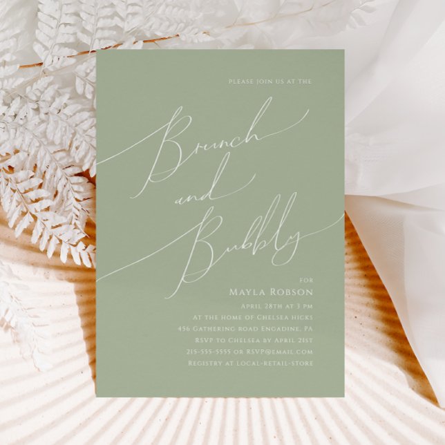 Convites Script Whimsical | Sage Green Brunch e Bubble (Criador carregado)