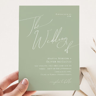 Convites Script Whimsical | Sage Green Casamento De