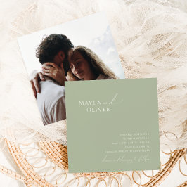 Convites Script Whimsical | Sage Green Photo Square Weding