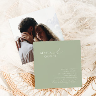 Convites Script Whimsical   Sage Green Photo Square Weding