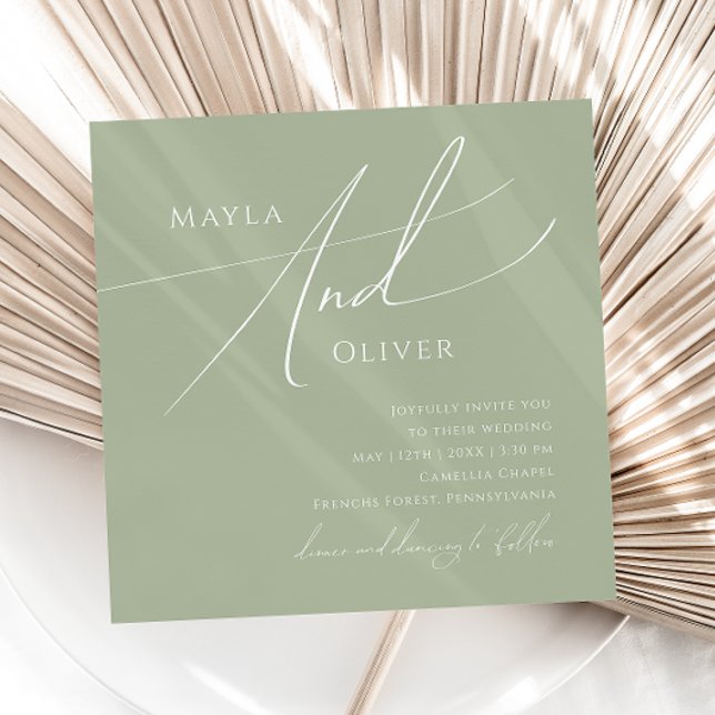 Convites Script Whimsical | Sage Green Square Wedding (Criador carregado)