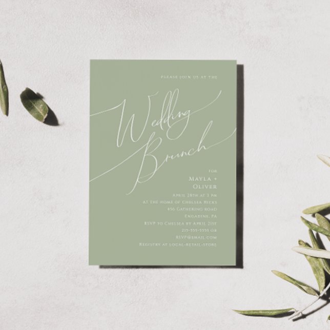 Convites Script Whimsical | Sage Green Wedch Brunch (Criador carregado)