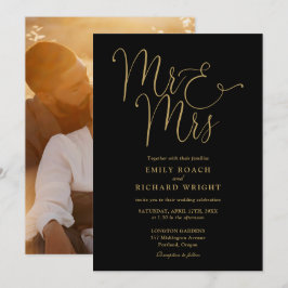 Convites Scripto Preto e Dourado Sr e Sra Foto Casamento